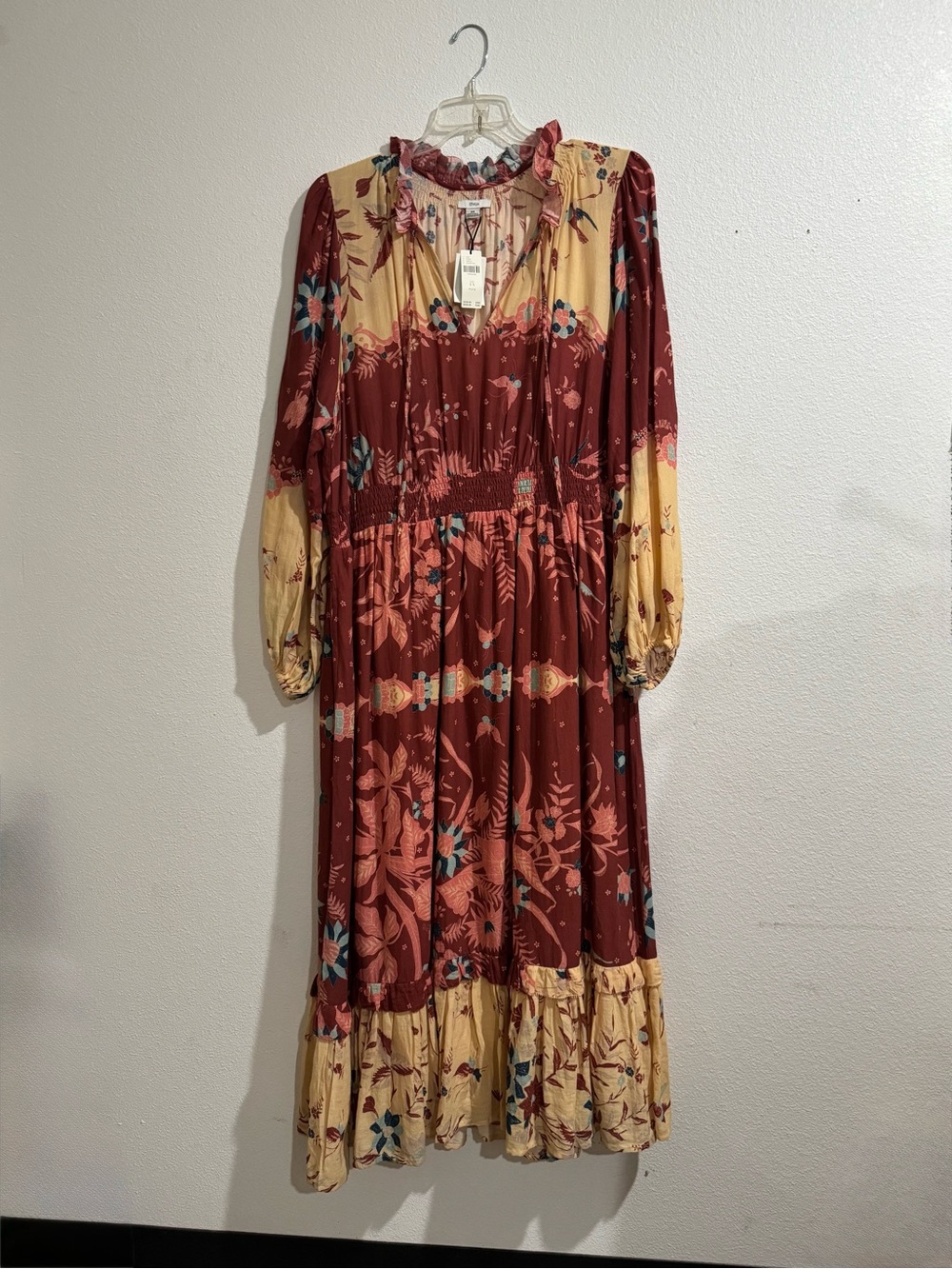 Anthropologie Floral Tiered Maxi Dress in Rust and Cream
